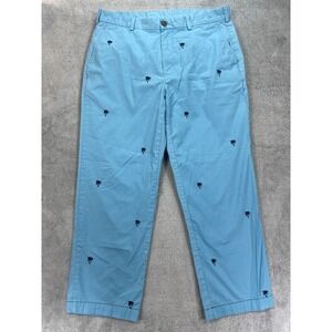 Brooks Brothers 346 Chino Pants Men 35x30 Sky Blue Cotton Palm Trees Embroidered